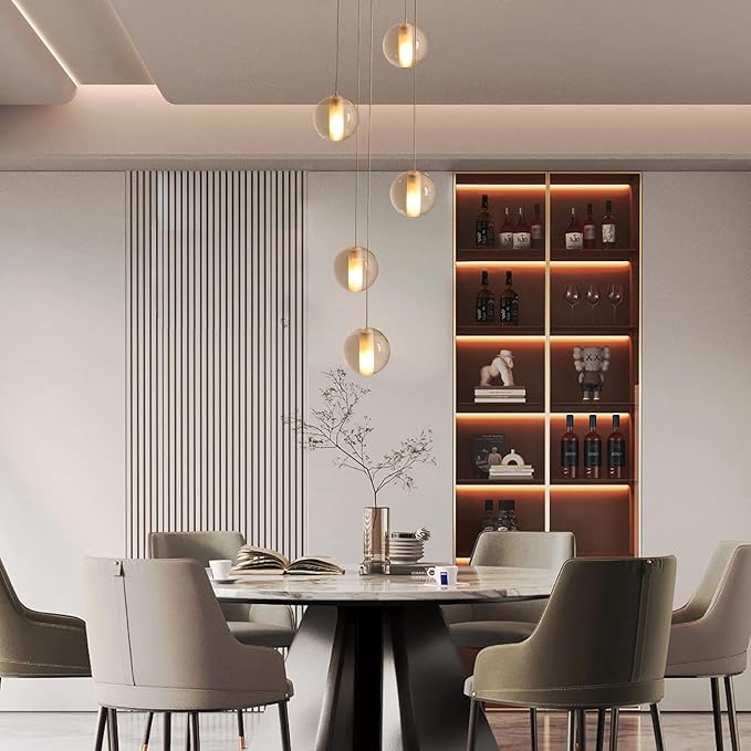 5 Lights Foyer Chandeliers for High Ceilings Raindrop Crystal Ball Chandelier Dimmable LED Entryway Pendant Light Hanging for Dining Room Kitchen Island Hallway, Include Bulbs (Nickel)