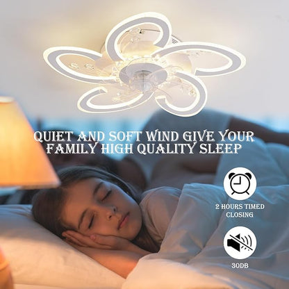 Flower Ceiling Fans with Lights and Remote, Modern Dimmable Ceiling Fans, Petal Chandelier Ceiling Fans with 6 Speeds and Remote Control for Bedroom, Kitchen, Indoor