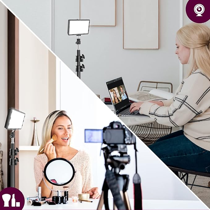 Photography Lighting Kit Dimmable 5600K USB Led Video Studio Streaming Lights with Adjustable Tripod Stand and Color Filters for Table Top/Photo Video Shooting
