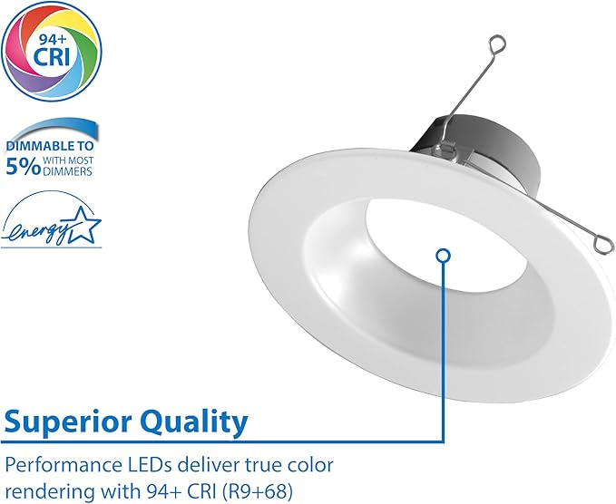NICOR Lighting DLR566091203KWH DLR56(v6) 5/6-inch White 900 Lumen 3000K Recessed LED Downlight