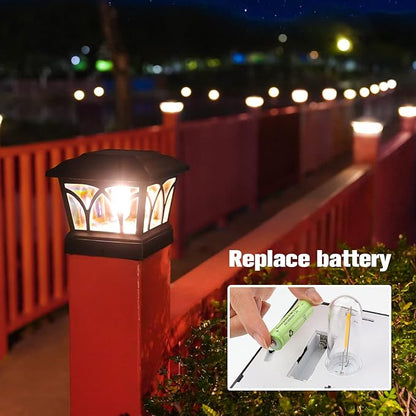 VOLISUN Solar Post Cap Lights Outdoor 8Pack, with Edison LED Bulbs, 2 Brightness Setting, Fence Post Lights Solar Powered for Garden Fence Deck Mailbox Yard Porch, Fits 4x4 6x6 Posts(Slate Black)