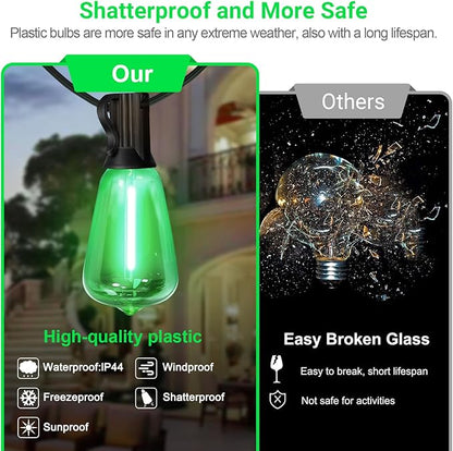 LAMPHOME 2-Pack 26Ft ST38 Green St Patrick's Day Patio Lights, Outdoor String Lights with 12+1 Shatterproof LED Edison Bulbs, Waterproof String Lights for Bistro Christmas Party Decor