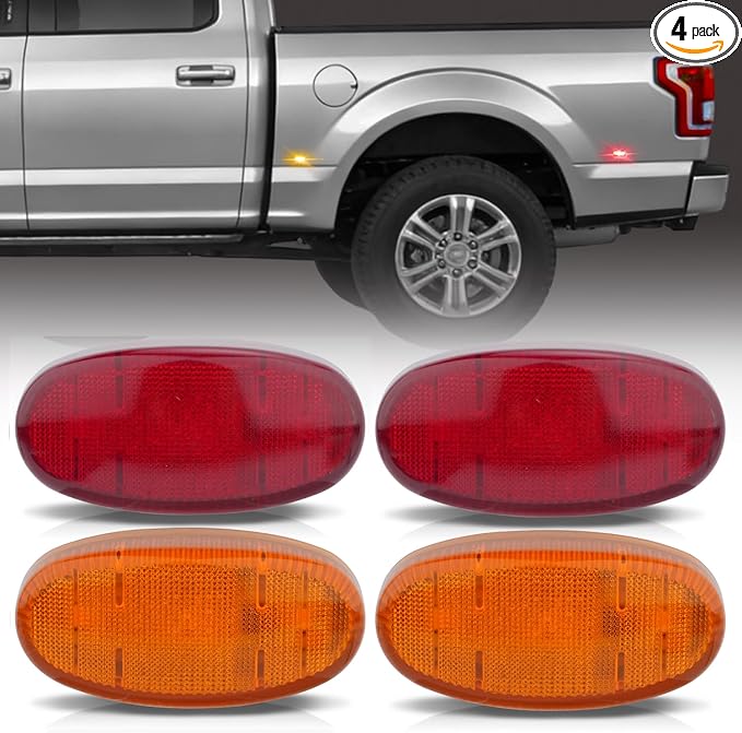 Nilight Wheel Fender Side Marker Lights 4 PCS 3 LED Red Amber Front Rear Clearance Light Plug And Play PC Lens Compatible With 2011-2022 F250 F350 F450 F550 Super Duty