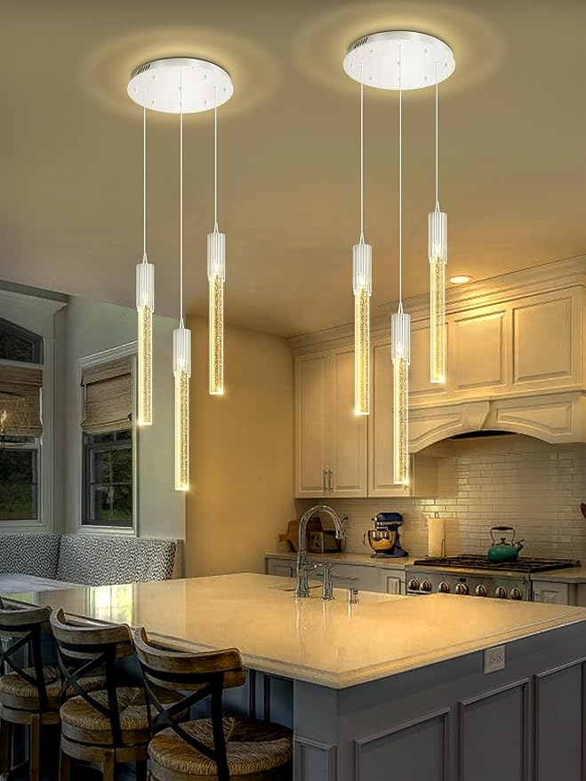 Flashing God 3 Light Pendants Light for Kitchen Island Dining Room Pendant Lighting Fixture Mini Crystal Chandelier Ceiling Hanging Lights for Bedroom Island Kitchen