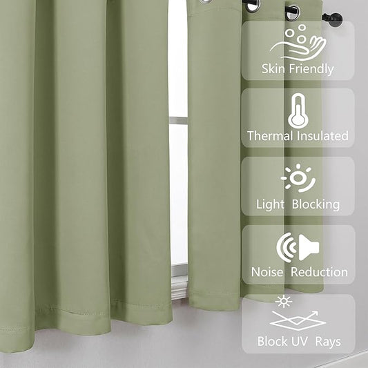 Simplebrand Sage Green Window Valance for Kitchen 14 Inches Long 2 Panels Set, Room Darkening Valance Curtains for Living Room, Grommet Short Privacy Kitchen Curtains for Bedroom Kids Room, 40Wx14L