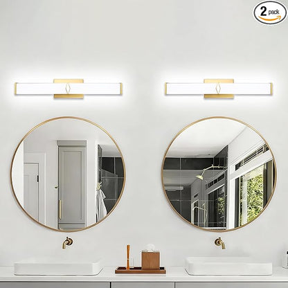 24 Inch Bathroom Vanity Light 2500LM, 5700K Daylight White Modern Bathroom Light Dimmable, AC 120V 25W Gold LED Vanity Lighting Fixtures Wall Sconce ETL Certified, 2Pack