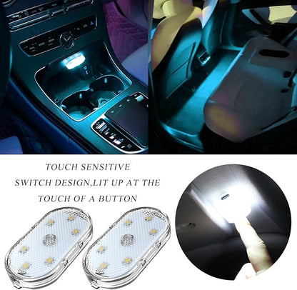 Wevdn 2 PCS Car LED Lights Interior Wireless, Sticky Car Ambient Lighting with 6 Bright LED Lamp Beads, Portable USB Rechargeable Vehicle Interior Led Night Light for Car (Ice Blue)