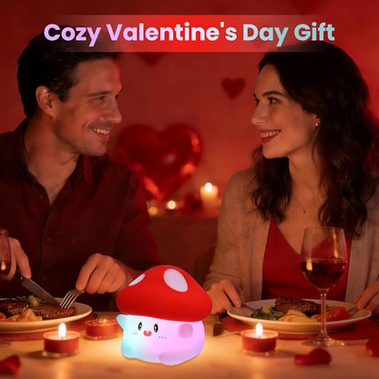 Mushroom Night Light Color Changing, 50Hrs Mushroom Lamp, Tap Control 2 Brightness & Timer, Rechargeable Squishy Night Lamp for Kids Adults, [Mothers Day Gifts]