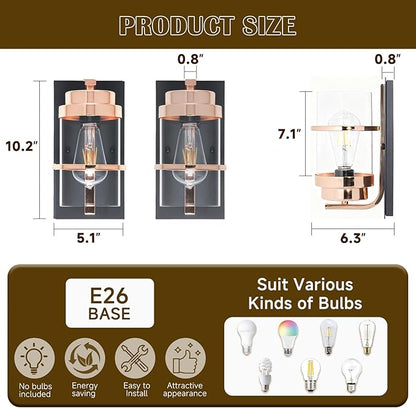 Rose Gold Wall Sconce,Modern Sconce Wall Lighting,Gold Wall Light Hardwired,Wall Sconce for Livingroom,Bathroom(No Bulbs)