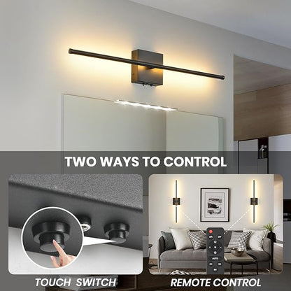 Battery Operated Wall Sconces with Remote Control, 11000mAh LED Wireless Rechargeable Black Wall Lights, 350°Rotate Dimmable Wall Lamp, 3 Color Temperatures, for Bedroom, Living Room, Hallway, 1 PCS
