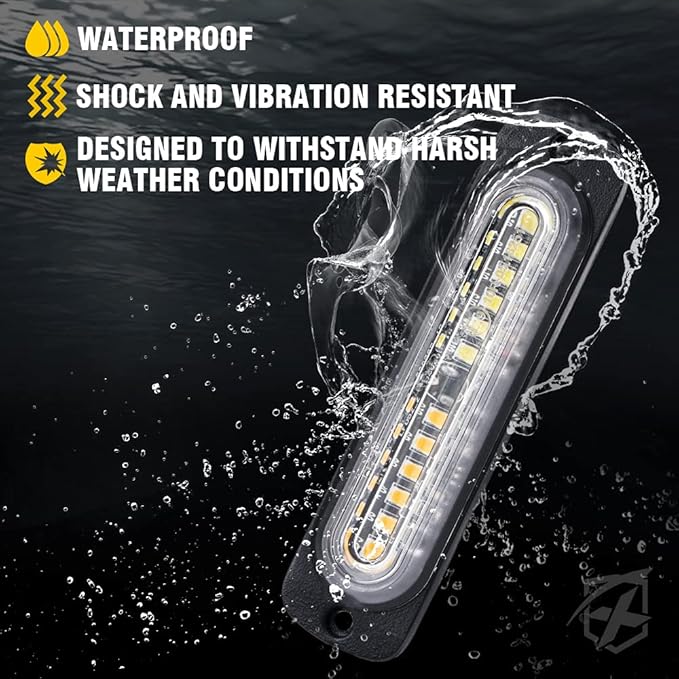 Xprite White Amber 12 LED Emergency Strobe Lights Kit Surface Flush Mount Side Marker Grill Grille Hazard Warning Flashing Light Head for Off-Road Vehicles ATV Trucks Cars - 10PCS