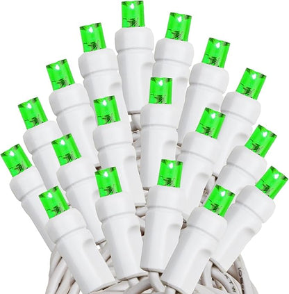 Novelty Lights 25ft Christmas String Lights, 50 Green LED Bulbs on White Wire, 6" Spacing, Connectable Indoor Outdoor Commercial Grade Lighting for Holidays Patio Weddings