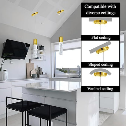 HAIXIANG Linear Chandeliers LED Pendant Lights for Kitchen Island Fixtures Bubble Crystal Chandeliers 6000K Daylight LED Bulbs Mini Pendant Lighting for Island Modern Pendant Light Fixtures