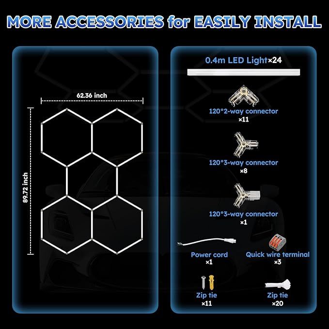 ALLYES Hexagon Garage Lights,156W 18720LM,5 Hexagon LED Garage Lights 6500K, Premium PC Material, DIY Installation for Garage Workshop,Shop,Salon,Gym