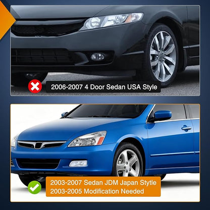 Nilight Fog Lights Assembly Compatible with 2003 2004 2005 2006 2007 Honda Accord 4Door Sedan 2004-2008 Acura TL w/H11 12V 55W Bulbs Clear Lens Driver and Passenger Side