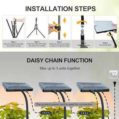 FECiDA 2026 Grow Lights with Stand, Standing Grow Lights for Indoor Plants, Bonsai Tree, 4/8/12/16/20H Timer, 25 Watt Power Draw, NO Need Adapter, Daisy Chain Function, 24"-64" Height Adjustable