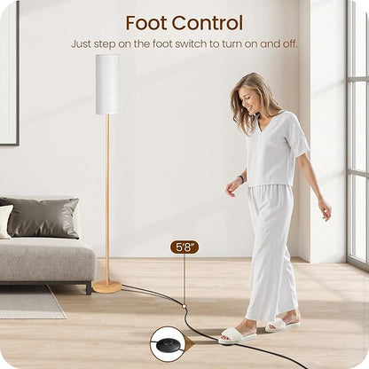 2 Pack Wooden Textured Pole Lamps, Dimmable Floor Lamp for Living Room with Remote and Foot Switch, 64.4” Standing Tall Lamp, Corner Light for Bedroom, Bulb Included, 3000K-6500K, XE06LDP205W1