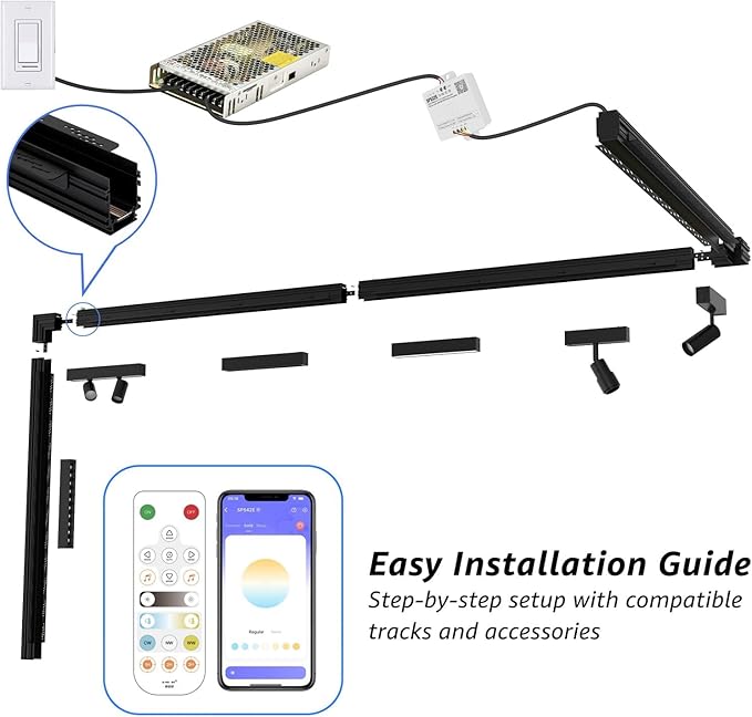 Track Lighting Rail Kit, 2PCS Magnetic Track Lighting Rail, 2PCS 15W Grille Spotlight Magnetic Track Head, 1PCS 200W Low Voltage LED Power Driver, Complete Track Lighting kit for Living Room