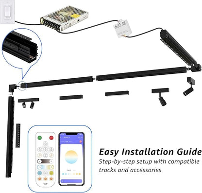 Track Lighting Rail Kit, 2PCS Magnetic Track Lighting Rail, 2PCS 15W Grille Spotlight Magnetic Track Head, 1PCS 200W Low Voltage LED Power Driver, Complete Track Lighting kit for Living Room