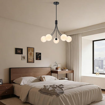 Bubble Chandelier, Modern Sputnik Dining Room 5-Light Chandelier with Black Finish and Glass Globes for Kitchen Bedroom Foyer and Living Room