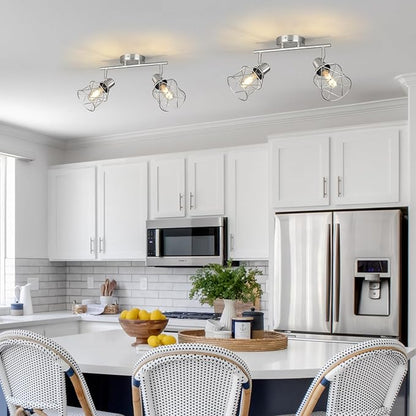 WILON Industrial Track Lighting Kit, 2 Light Modern Track Lighting Fixtures Brushed Nickel Flush Mount Ceiling Light Rotatable Light Head E26 Base Ceiling Spotlight for Kitchen Dining Room Hallway
