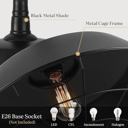 Black Farmhouse Pendant Light, 18.1 Inch Large Pendant Lights Kitchen Island, Industrial Pendant Light with Wire Cage, Barn Light 1 Pack, Island Pendant Lights for Kitchen Barn Dining Room