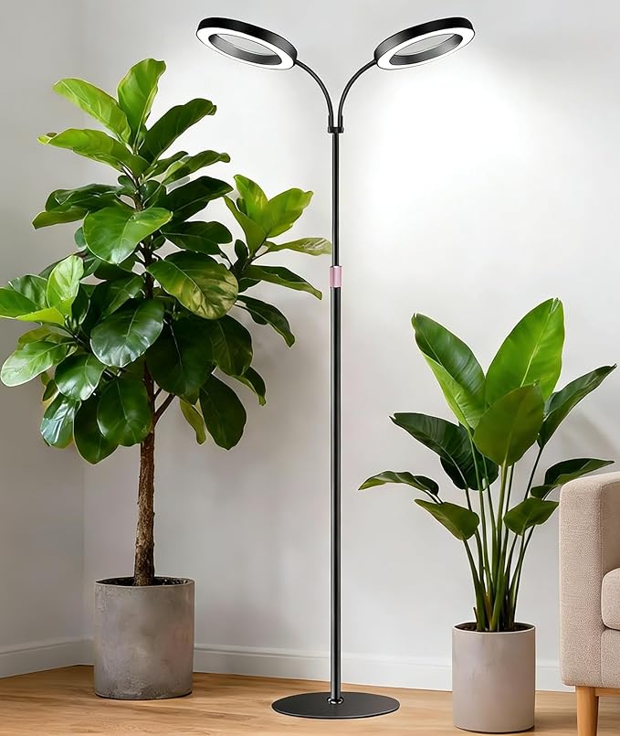 Grow Lights for Indoor Plants, 2-Head Full Spectrum LED Plant Light with Stand, 67" Adjustable Height, 3/9/12H Timer, 10 Dimmable Levels & 3 Lighting Modes