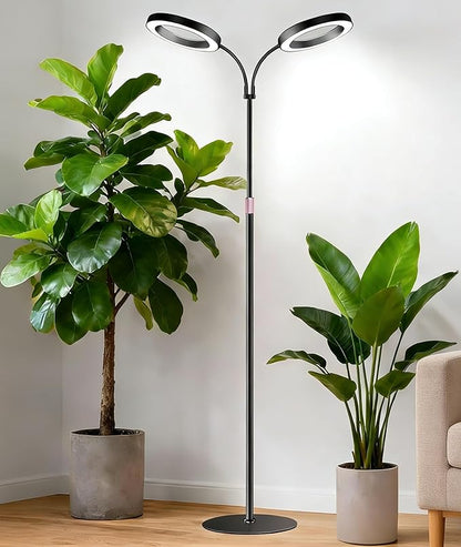 Grow Lights for Indoor Plants, 2-Head Full Spectrum LED Plant Light with Stand, 67" Adjustable Height, 3/9/12H Timer, 10 Dimmable Levels & 3 Lighting Modes
