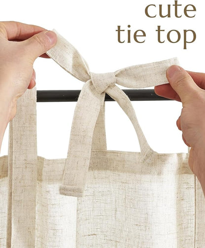 jinchan Tie Top Linen Kitchen Curtains Over Sink 36 Inch Length Tier Curtains Farmhouse Rustic Small Cafe Curtain for Bedroom Living Room Bathroom Half Window Light Filtering Privacy 2 Panels Crude