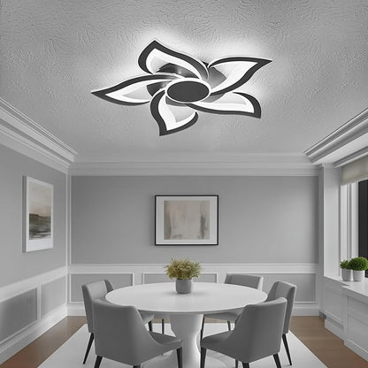 24" Modern Geometric Ceiling Light Fixture, Black Dimmable 3 Colors LED Close to Ceiling Light Fixtures with Remote, Low Profile Flush Mount Ceiling Light for Kitchen, Living Room