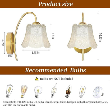 Wireless Wall Sconce with Flower lampshade, Battery Operated Wall Lights,Wall lamp with 15 Colors for Bedroom Living Room Home Decor (White Flower, 2 Light Battery Operated)