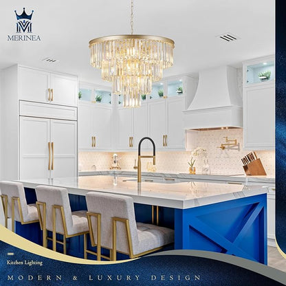 Modern Crystal Chandeliers Luxury Gold 24" Round Chandelier 12 Lights Ceiling Pendant Light Fixture 4-Tier K9 Crystal Lighting for Living Room Dining Room Staircase Foyer
