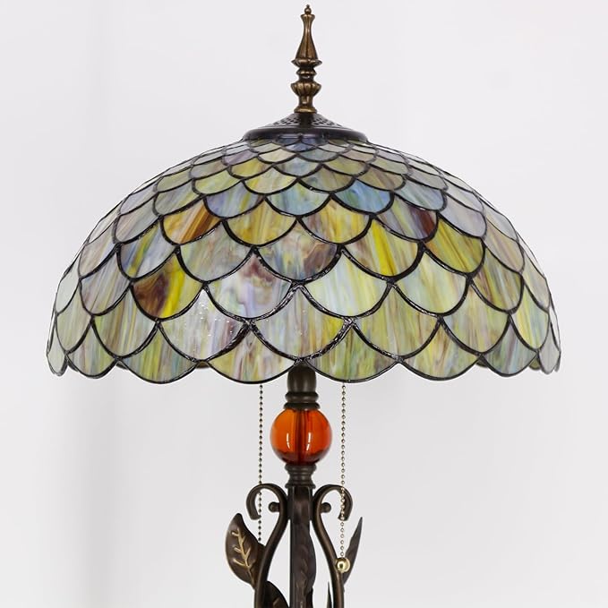 Tiffany Floor Lamp Stained Glass Standing Reading Lamp 16x16x70 Inches Antique Pole Corner Light for Bedroom Living Room (Fish Scales Style)