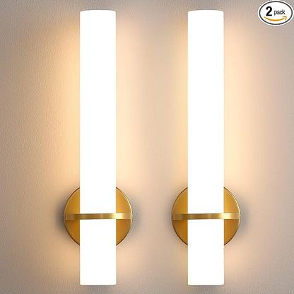AIJIASI Gold Bathroom Wall Sconces Set of 2: 18 Inch Modern Sconces Wall Lighting 18W LED Dimmable Wall Light with Acrylic Lampshade, Brushed Gold Sconces for Bedroom Living Room Hallway (Hardwired)