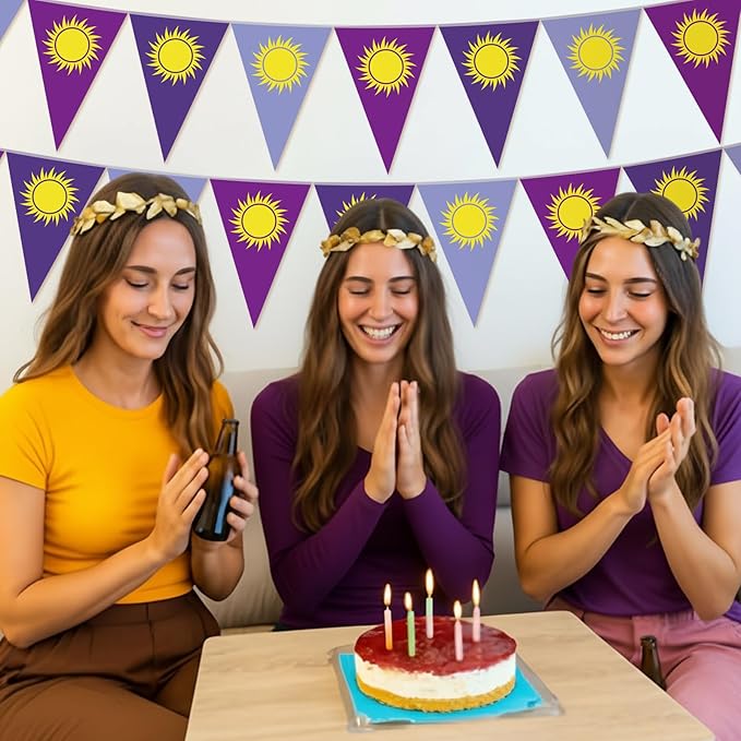 HESTYA 5 Pcs 49 ft Purple Sun Pennant Banner Purple Sun Hanging Bunting Banner Cartoon Themed Triangle Flag Bunting Garland for Birthday Wedding Party Decoration Lavender Photo Props Supplies