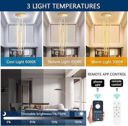 Modern Large Chandelier for Foyer LED Dimmable Black Chandeliers 6 Rings High Ceiling Chandelier for Staircase Living Room Villa
