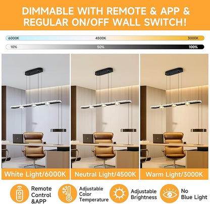 ORANOOR Modern LED Pendant Lights, Dimmable 39in Crystal Globe LED Rectangle Chandelier Lighting, Linear Black Dining Room Hanging Light Fixtures Kitchen Island Pendant Light Over Dining Table, 40W
