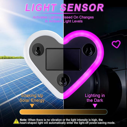 iFunyLED Car LED Interior Lights, Heart-Shaped Ambient Light for Windows, 5 Lighting Modes, Charging Through Type-c and Solar Energy, Car Decorations for Women Men, Pack of 1, (Pink)