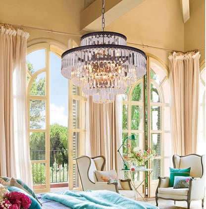 Modern Crystal Chandelier Pendant Ceiling Lights 5-Tier Chandeliers for Dining Rooms Foyer Hallway 13-Lights (Dia 24 Inch)-Oil Brown