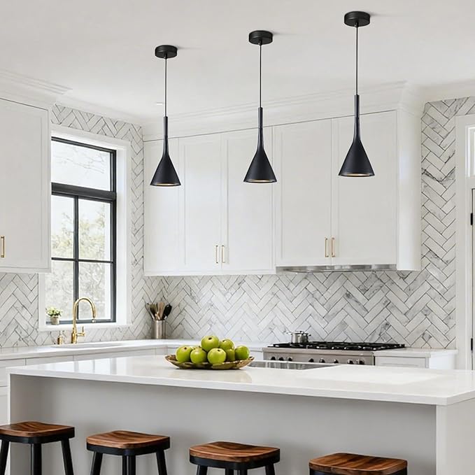KCO Lighting Farmhouse Black Cone Pendant Light 1-Light Small Industrial Kitchen Island Pendant Lighting Mid Century Barn Ceiling Pendant Light Fixture Mini Adjustable Hanging Lamp