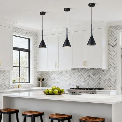 KCO Lighting Farmhouse Black Cone Pendant Light 1-Light Small Industrial Kitchen Island Pendant Lighting Mid Century Barn Ceiling Pendant Light Fixture Mini Adjustable Hanging Lamp