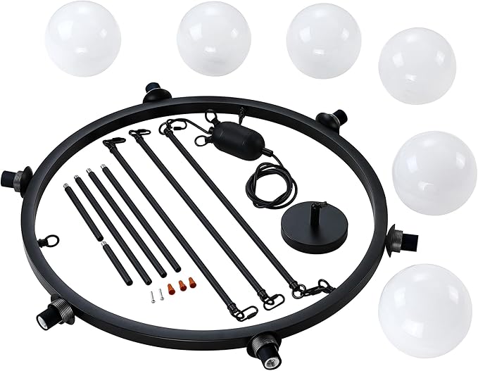 6-Light Globe Chandelier Mid Century Black Chandeliers,Modern Globe Round Pendant Light Fixture for Dining Room Over Table,Sputnik Pendant Light Fixture for Living Room Foyer Bedroom T720666CH-BK