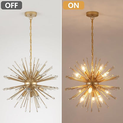 MEIXISUE Modern Sputnik Chandelier,Gold Firework Pendant Light 12-Light Dining Room Chandeliers Hanging Light Fixture for Kitchen Foyer Living Room Entryway UL Listed