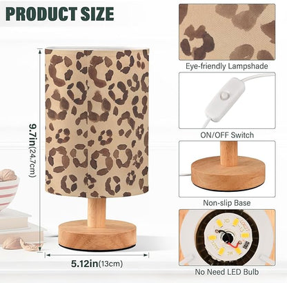 Bedside Table Lamp Leopard Brown Nightstand Lamp with Wood Desk Lamps for Bedroom Living Room Nursery Office Home Decor