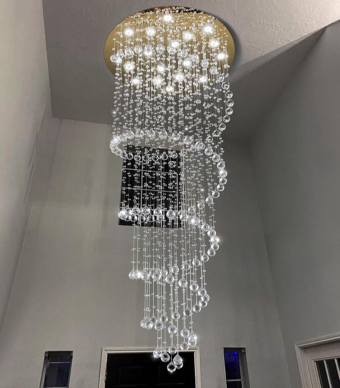 HAIXIANG W40 x H118in Gold Chandelier with LED Bulbs Glam Crystal Light Hight Ceiling Lighting Fixtures for Living Staircase Foyer Entryway