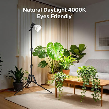 SANSI Grow Lights for Indoor Plants, 40W Plant Lights for Indoor Growing Full Spectrum(600W Equiv), Tripod Standing Adjustable 30"-55" Plant Lamp with 4-Level Dimmable, Auto On Off 4 8 12 Hrs Timer