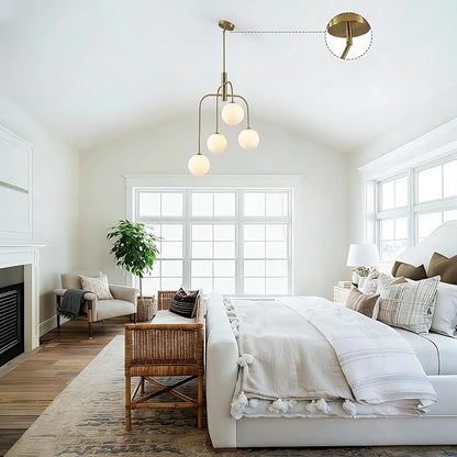 4-Light Mid Century Modern Chandelier Milk Glass Globe Chandelier Light Fixture Gold Sputnik Hanging Pendant Light for Dining Room Kitchen Island Entryway