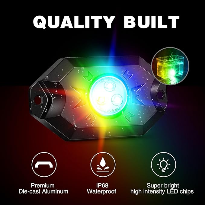 Nilight 2PCS 3FT RGB LED Whip Light with Spring Base and 6 PCS Rock Lights Combo, Remote App Control w/DIY Chasing Patterns Turn Signal Brake Reverse Antenna Lighted Whips for ATV UTV Polaris RZR Jeep
