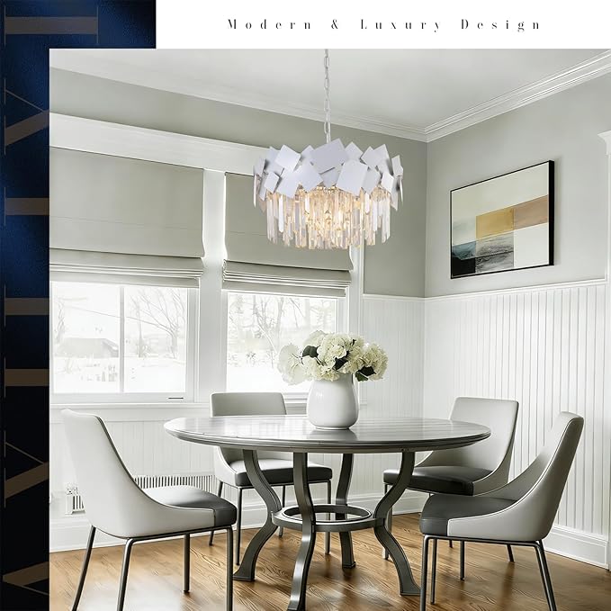 Modern Crystal Chandeliers 20" Silver Round Chandelier Luxury K9 Crystal Drum Chandeliers Kitchen Light Fixture Flush Mount Chandelier for Kitchen Island Living Room Dining Room Foyer Bedroom