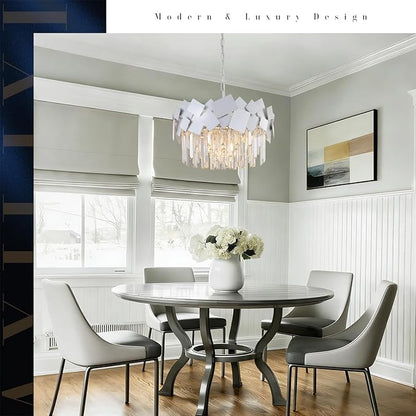 Modern Crystal Chandeliers 20" Silver Round Chandelier Luxury K9 Crystal Drum Chandeliers Kitchen Light Fixture Flush Mount Chandelier for Kitchen Island Living Room Dining Room Foyer Bedroom
